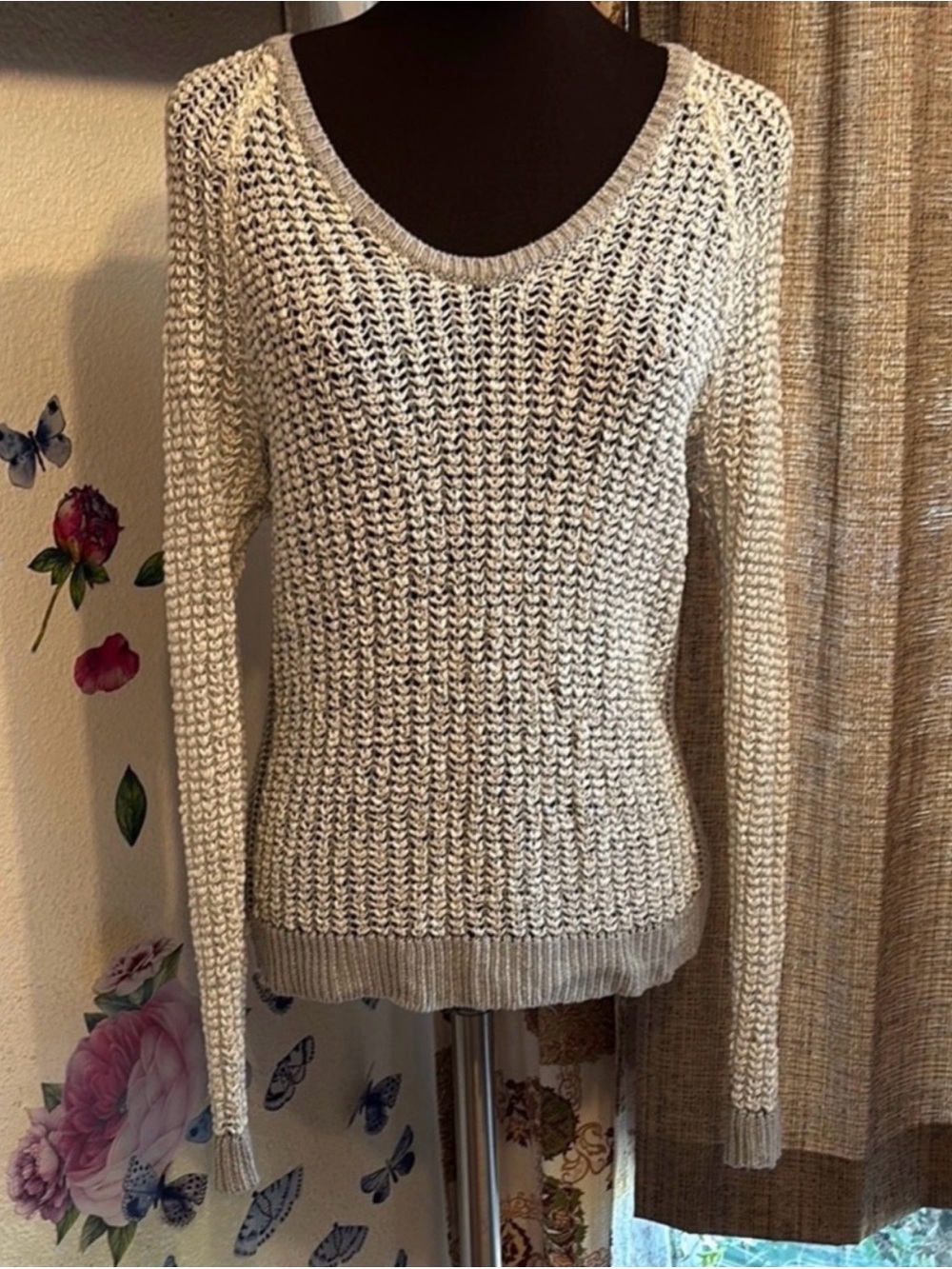 Lou & Grey Open Knit Scoop Neck Sweater Size Small
